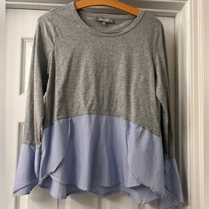 Marled  Asymmetrical Gray and Blue Long Sleeve Blouse